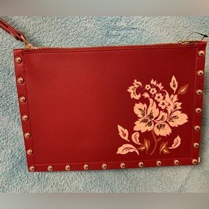 WHITE HOUSE BLACK MARKET BURGUNDY STUDDED FLORAL POUCH CLUTCH